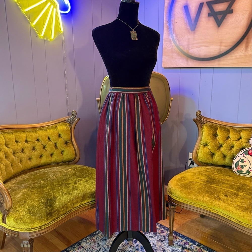 NWT Vintage 90s Wool Striped Button Down Midi Skirt Size small - Picture 4 of 11
